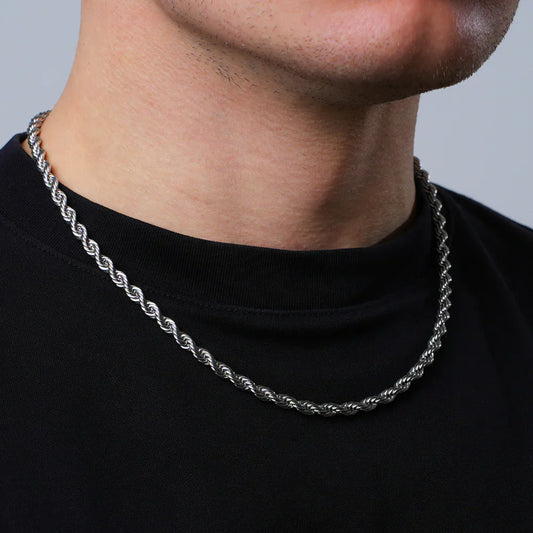 Sterling Silver 2.25mm Shiny-Cut Rope Chain Necklace For Men.